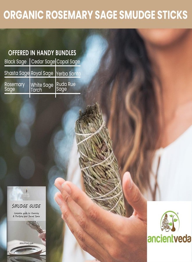 Ancientveda Ancient VEDA 4 Inch Rosemary Sage Sticks with Starter Guide, Floral Home Sage Organic for House Cleansing, Big Smudge Stick Bundle to Get Rid of Evil Spirits, House Blessing 3 Pack - Image 5